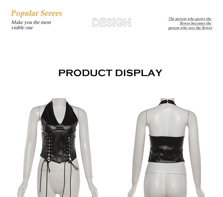 Lace Up Faux Leather Halter Top & Low Rise Shorts
