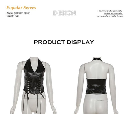 Lace Up Faux Leather Halter Top & Low Rise Shorts