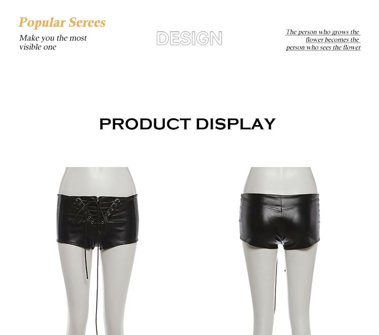 Lace Up Faux Leather Halter Top & Low Rise Shorts
