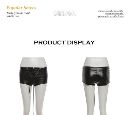 Lace Up Faux Leather Halter Top & Low Rise Shorts
