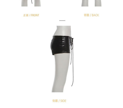 Lace Up Faux Leather Halter Top & Low Rise Shorts