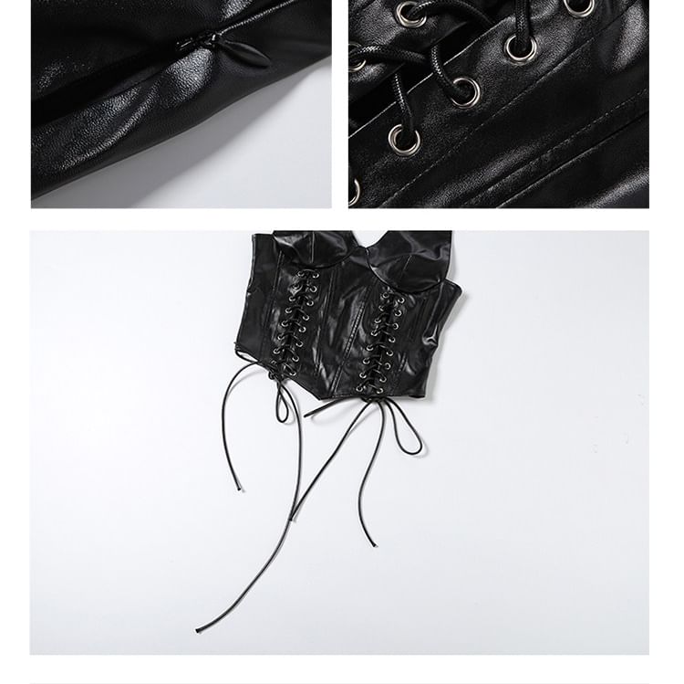 Lace Up Faux Leather Halter Top & Low Rise Shorts