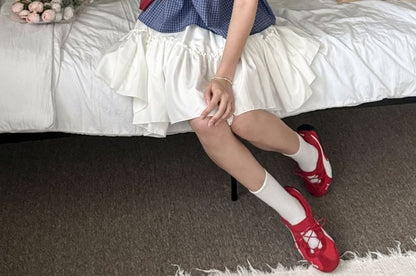 Short-Sleeve Peter Pan Collar Plaid Blouse