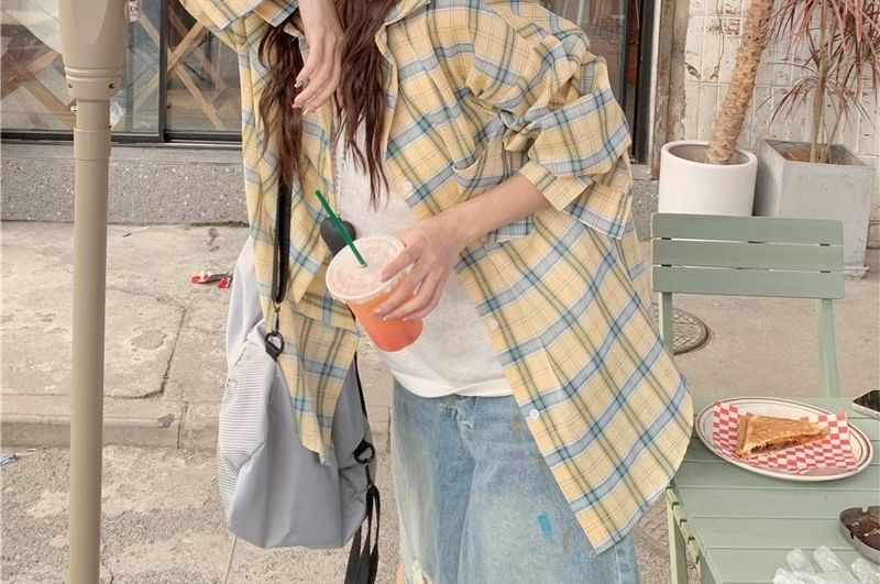 Long-Sleeve Plaid Button-Up Shirt