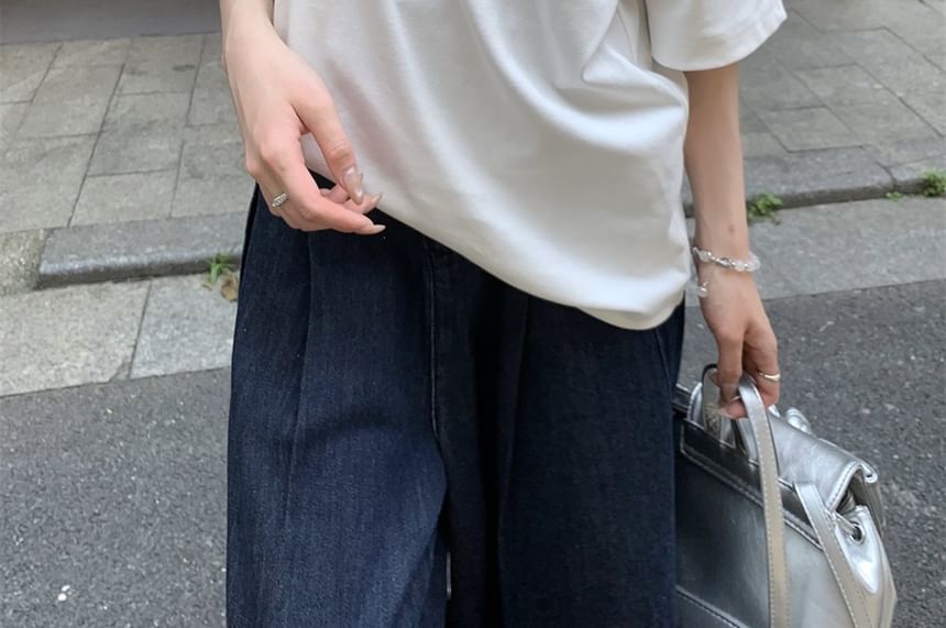 Short-Sleeve Off-Shoulder Plain Ruffle Trim T-Shirt