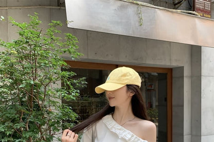 Short-Sleeve Off-Shoulder Plain Ruffle Trim T-Shirt
