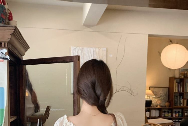 Puff-Sleeve Off-Shoulder Frill Trim Embroidered Eyelet Blouse