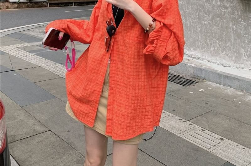 Long-Sleeve Plaid Button-Up Shirt
