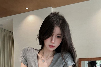V-Neck Striped Knot Detail Short Sleeve Tee