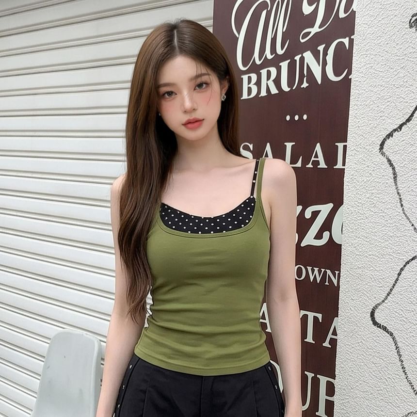 Square Neck Dotted Panel Spaghetti Strap Camisole Top