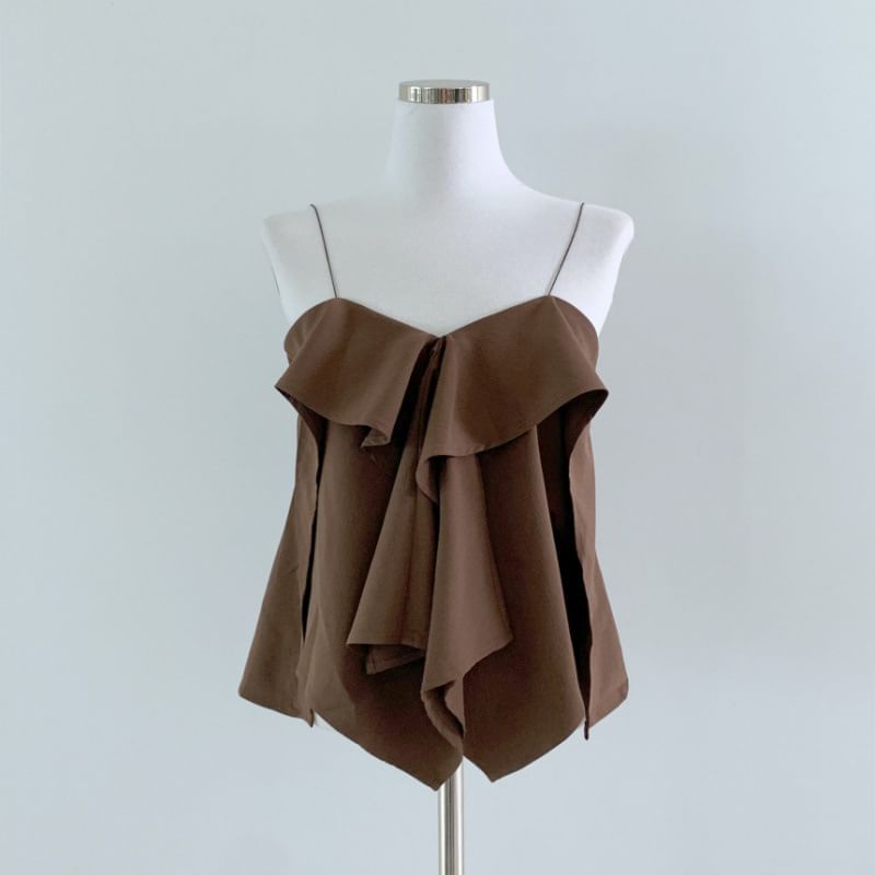 Plain Asymmetrical Ruffled Camisole Top