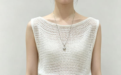 Boat Neck Plain Crochet Knit Tank Top