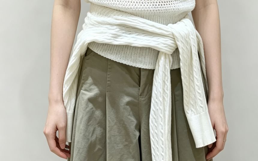 Boat Neck Plain Crochet Knit Tank Top