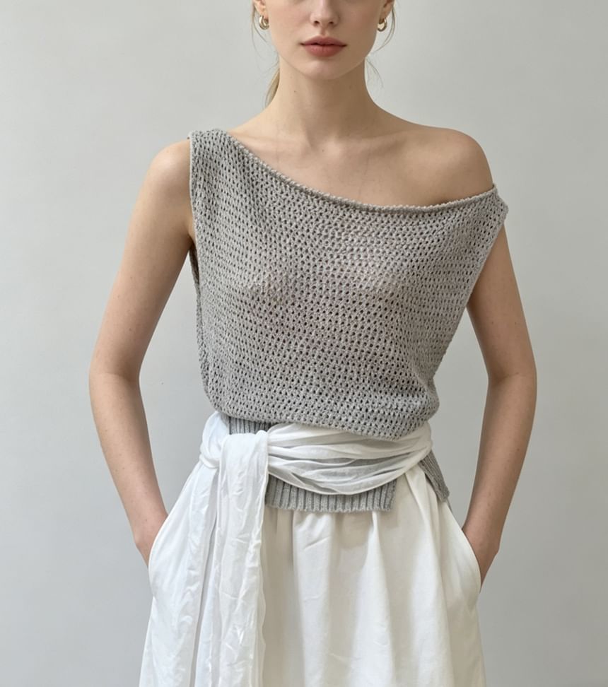 Boat Neck Plain Crochet Knit Tank Top