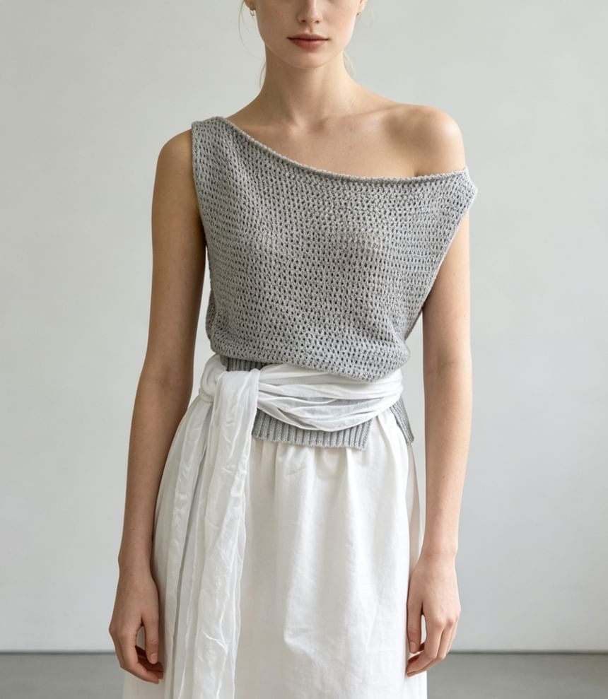 Boat Neck Plain Crochet Knit Tank Top