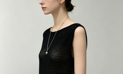 Boat Neck Plain Crochet Knit Tank Top