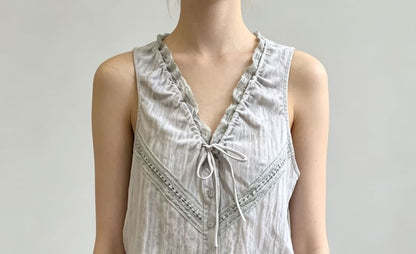 V-Neck Lace-Trim Tie-Front Drawstring Tank Top