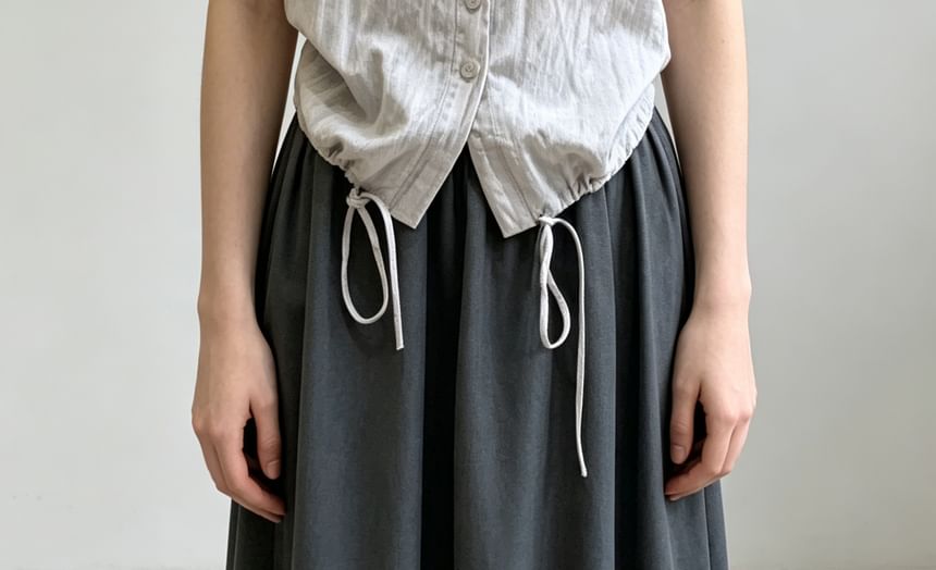 V-Neck Lace-Trim Tie-Front Drawstring Tank Top