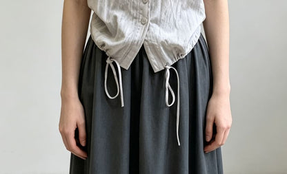 V-Neck Lace-Trim Tie-Front Drawstring Tank Top