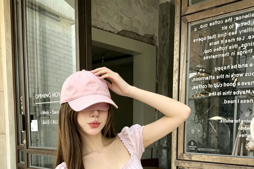 Short Sleeve Square Neck Plain Bow Ruffle Blouse