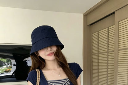 Short Sleeve Striped Bow Mock Two Piece Top / High Waist Plain Skirt Overlay Flared Pants