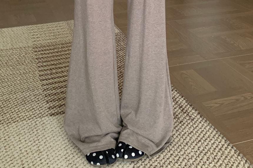 Short Sleeve Striped Bow Mock Two Piece Top / High Waist Plain Skirt Overlay Flared Pants