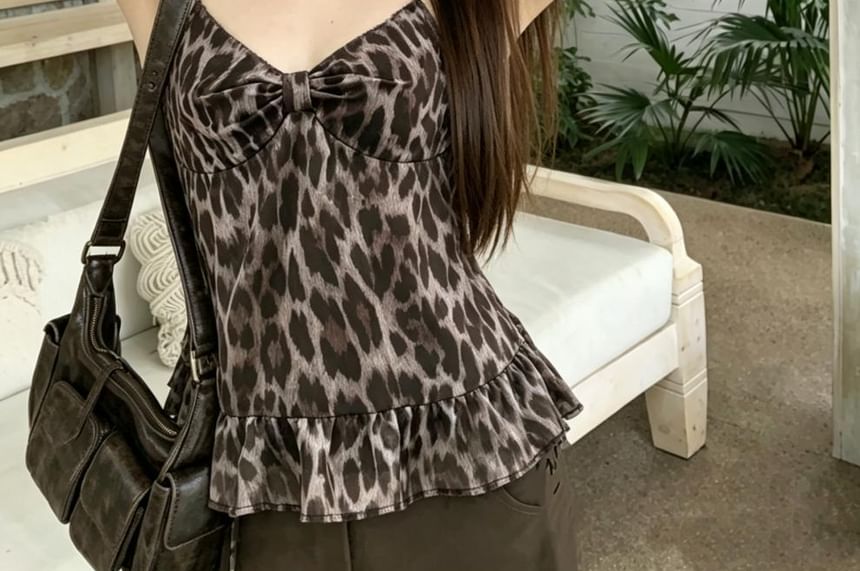 V-Neck Leopard Print Flowy Camisole Top