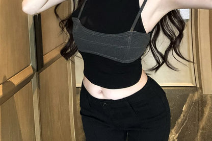 Mock Two-Piece Sleeveless Crop Top