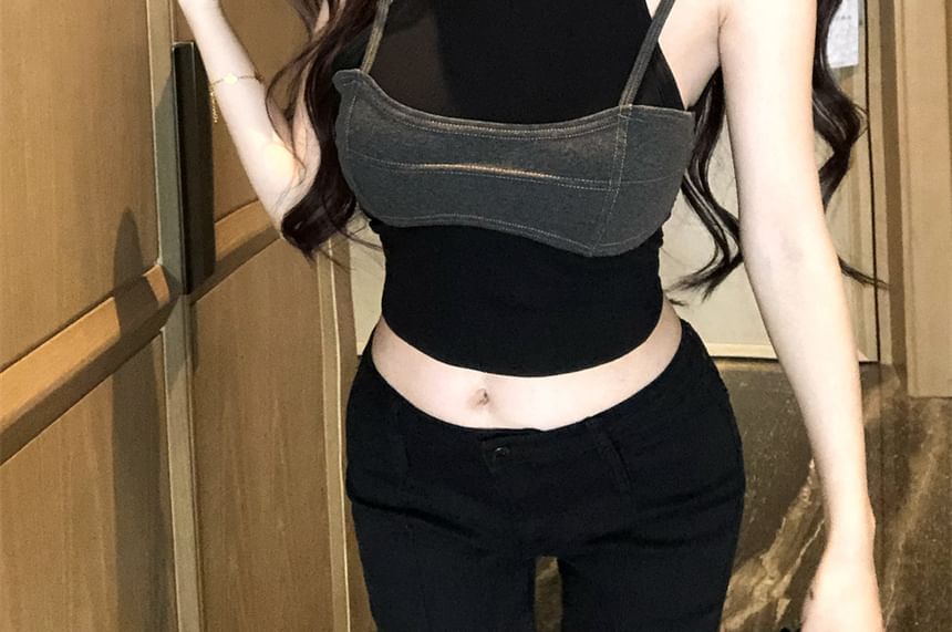 Mock Two-Piece Sleeveless Crop Top