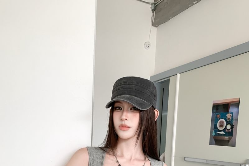 Sleeveless Square Neck Plain Crop Top