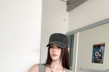 Sleeveless Square Neck Plain Crop Top