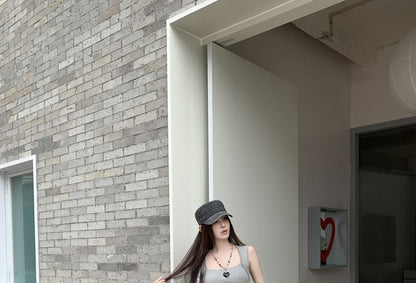 Sleeveless Square Neck Plain Crop Top