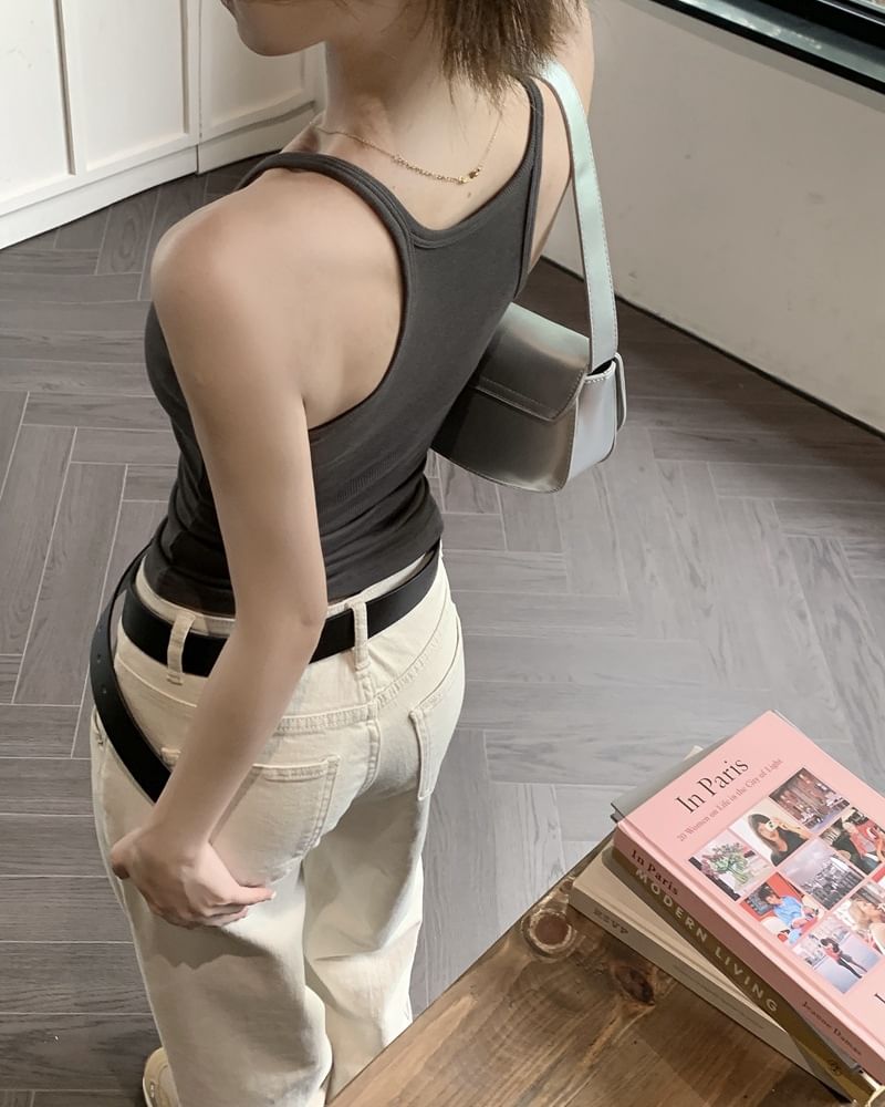 Scoop Neck Plain Crop Camisole Top
