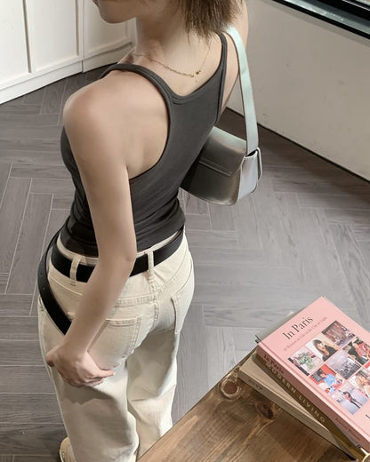 Scoop Neck Plain Crop Camisole Top