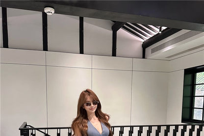 Sleeveless Lace-Up Plain Crop Top / Low Waist Hot Pants