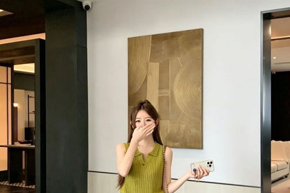 Collared Plain Knit Tank Top