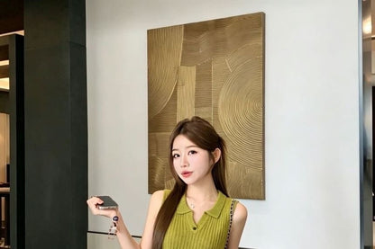 Collared Plain Knit Tank Top