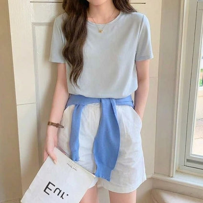 Short-Sleeve Crew Neck Plain T-Shirt
