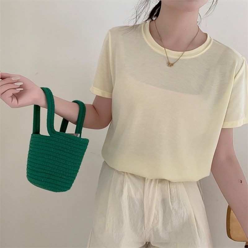 Short-Sleeve Crew Neck Plain T-Shirt