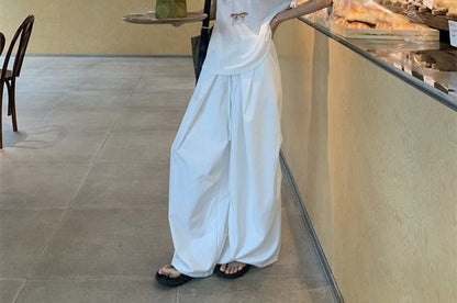 Short-Sleeve V-Neck Lace Trim Sheer T-Shirt