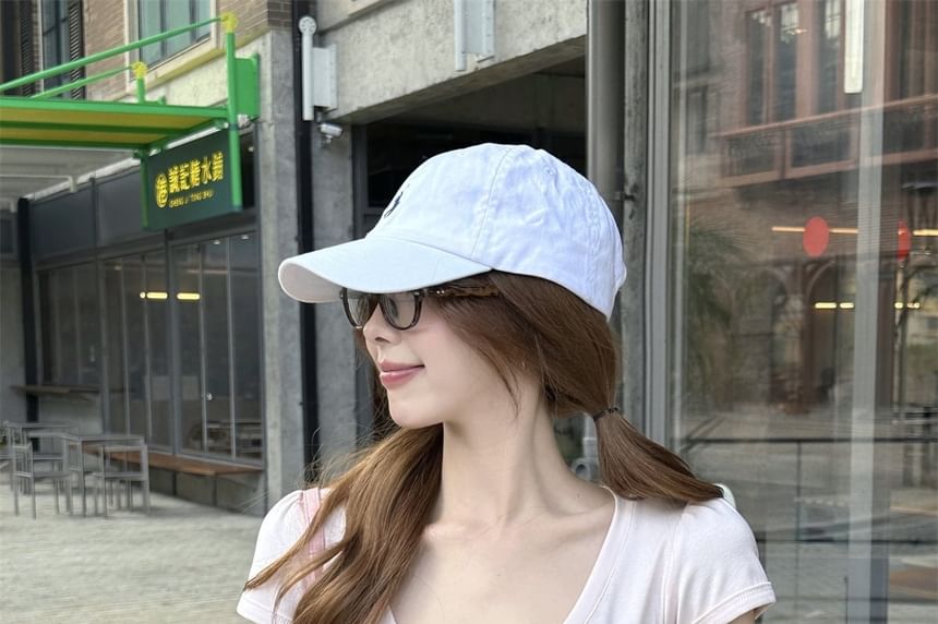 Short-Sleeve V-Neck Plain Slim Fit Crop T-Shirt