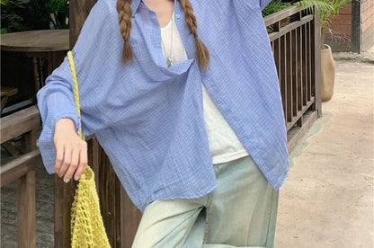 Long-Sleeve Plaid Button-Up Sheer Shirt