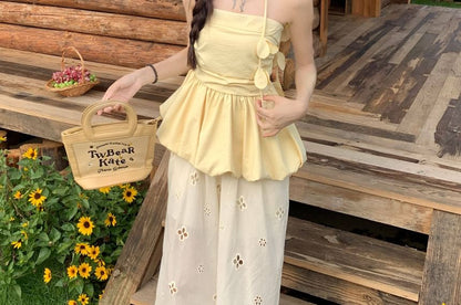 Strapless Plain Bubble Top / Strapless Plain Maxi A-Line Dress / Sash / Set