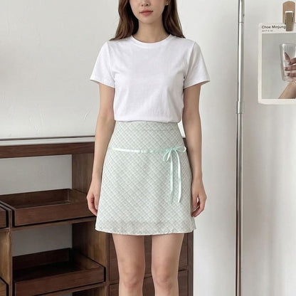 High Waist Plaid A-Line  Skirt