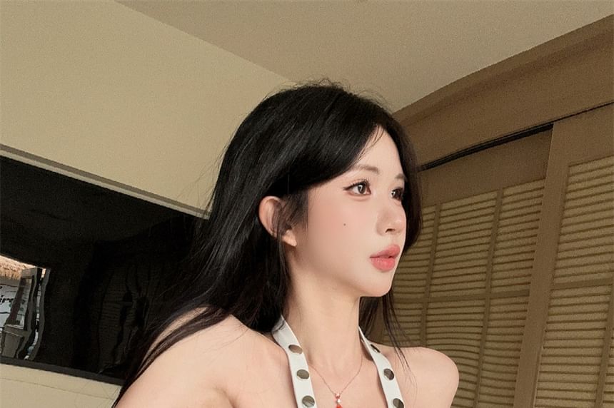 Studded Halter V-Neck Plain Ruched Camisole Top