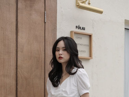 Short-Sleeve V-Neck Plain Ruched Blouse