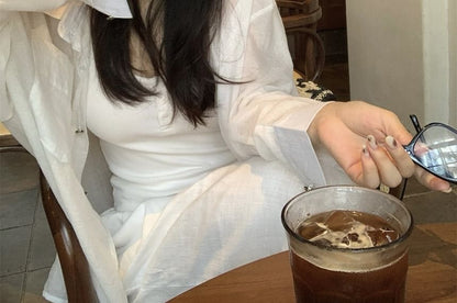 Long-Sleeve Button-Up Sheer Shirt