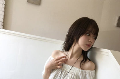 Short-Sleeve Square Neck Plain Asymmetrical Ruffle Hem Blouse
