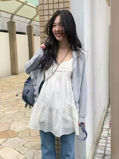 Spaghetti Strap Scoop Neck Plain Ruched Tunic