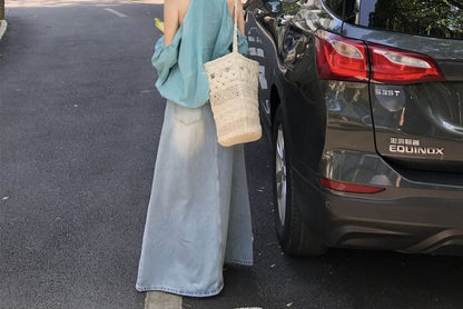 Puff-Sleeve Halter Neck Cold Shoulder Plain Bubble Hem Blouse